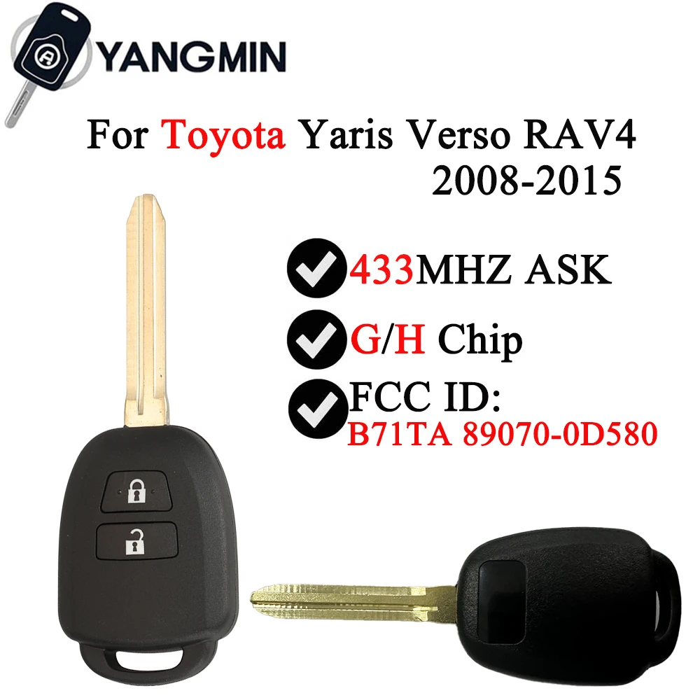 YANGMIN Remote Car Key For Toyota Yaris Verso RAV4 2008-2010 2015 with G and H Chip Optional FCC ID B71TA 89070-0D580 433Mhz
YANGMIN Remote Car Key For Toyota Yaris Verso RAV4 2008-2010 2015 with G and H Chip Optional FCC ID B71TA 89070-0D580 433Mhz