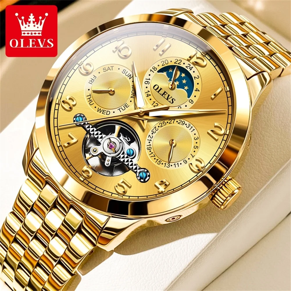 OLEVSTop Luxury Brand Men's Watches Hollow out Automatic Mechanical Watch Gold Moon Phase Original Male Wristwatch Waterproof
OLEVSTop Luxury Brand Men's Watches Hollow out Automatic Mechanical Watch Gold Moon Phase Original Male Wristwatch Waterproof