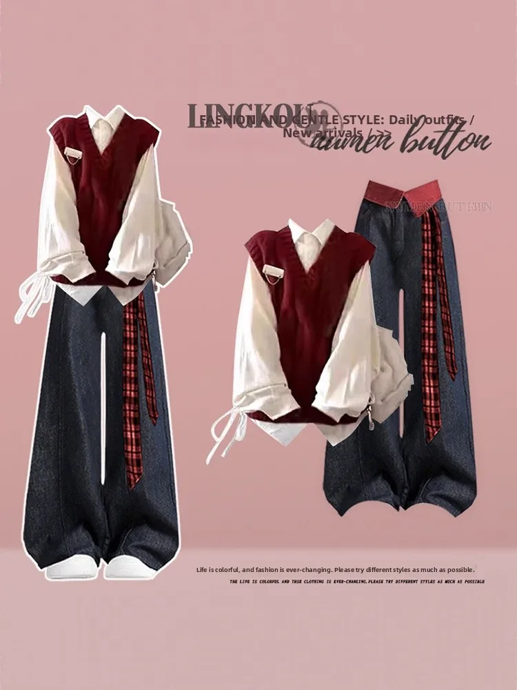 Stunning Cisas Red Knitted Vest And Bot High Waist Slimming Jeans Tee Piece Set plus Size Autumn Faion Women's En...
Stunning Cisas Red Knitted Vest And Bot High Waist Slimming Jeans Tee Piece Set plus Size Autumn Faion Women's En...