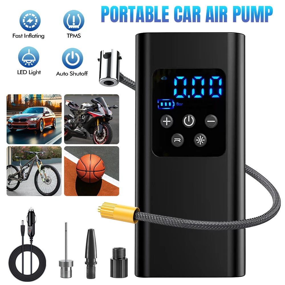 Rechargeable Tire Inflator, Portable 150PSI Air Compressor with LCD Display, LED Flashlight, for Car Tires, Bikes, and Balls
Rechargeable Tire Inflator, Portable 150PSI Air Compressor with LCD Display, LED Flashlight, for Car Tires, Bikes, and Balls