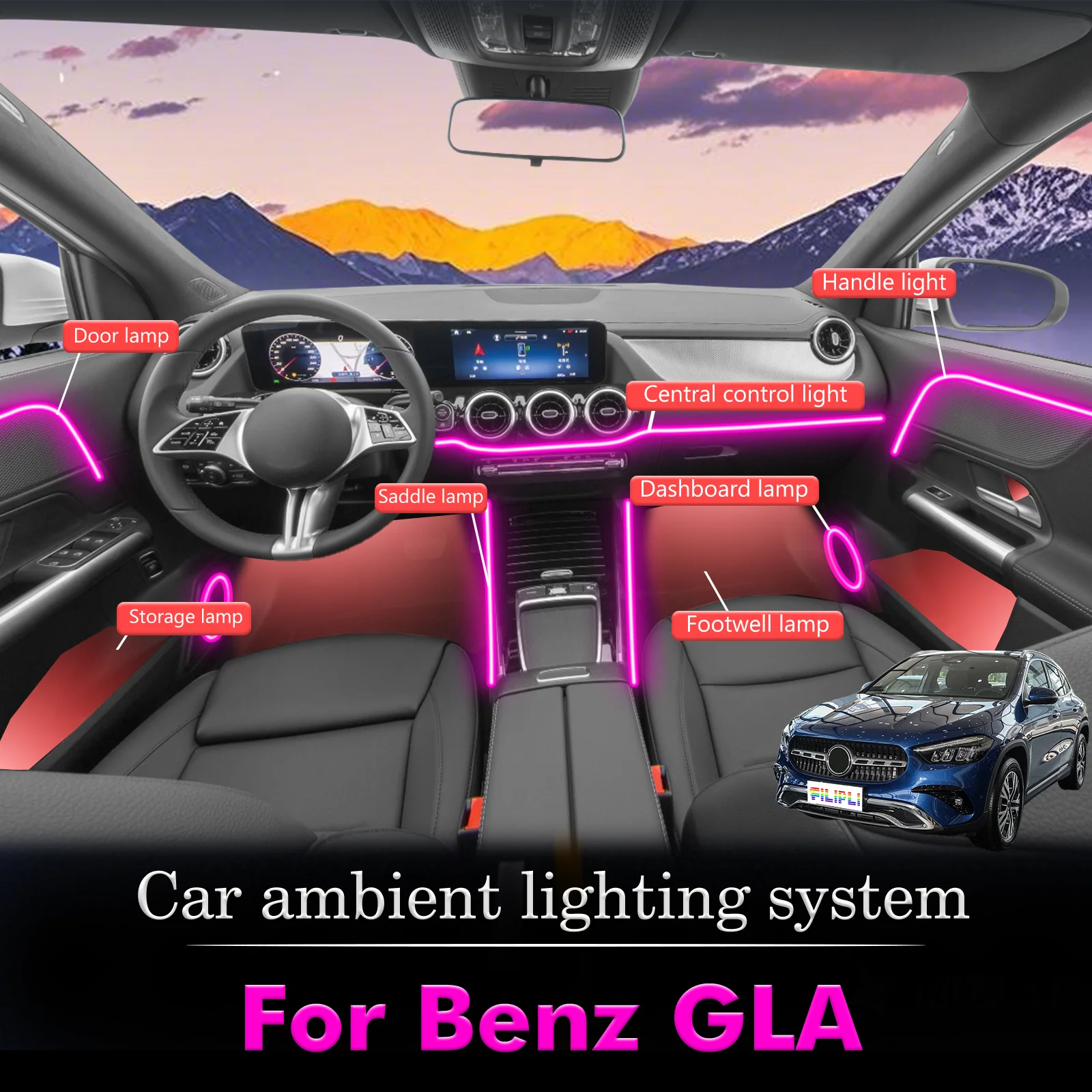 For Benz GLA Car Interior Mood Ambient Light RGB 64-Color LED Smart Remote Control Atmosphere Lamp Energy Saving Set
For Benz GLA Car Interior Mood Ambient Light RGB 64-Color LED Smart Remote Control Atmosphere Lamp Energy Saving Set