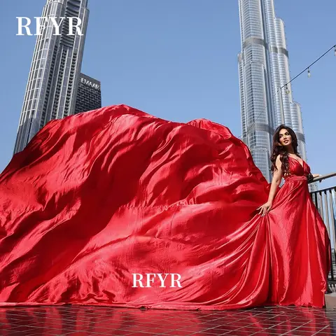 RFYR A Line Evening Dress Long Train Party Dresses Flying Dress Celebrity Gala Dress for Arabic Women فساتين منا Customized