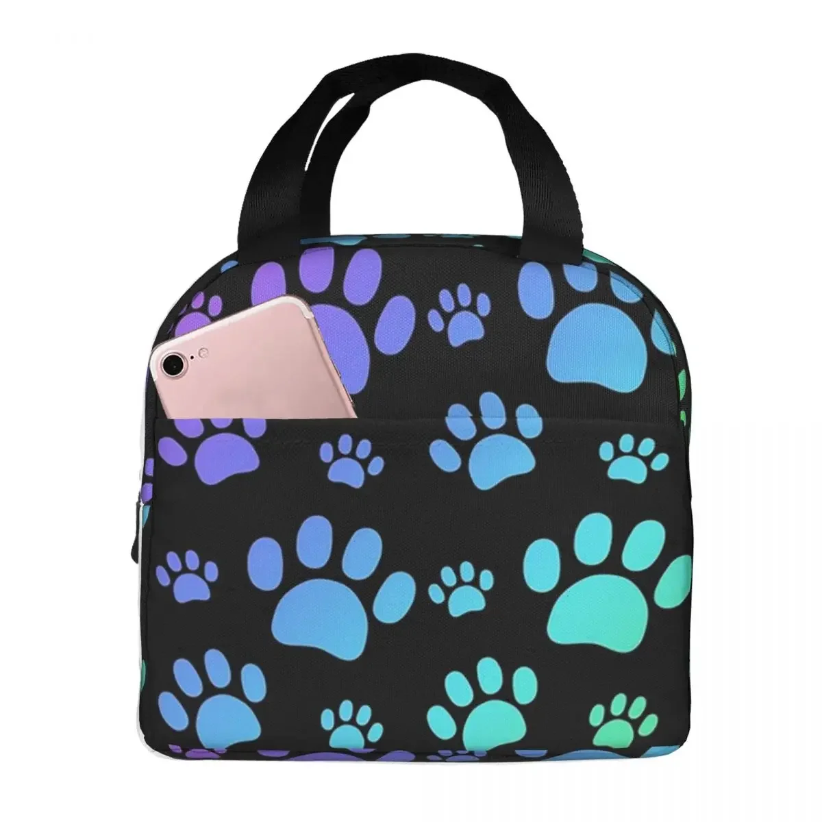 Rainbow Paw Pattern Black Lunch Bags Insulated Bento Box Lunch Tote Resuable Picnic Bags Thermal Bag for Woman Girl Office
Rainbow Paw Pattern Black Lunch Bags Insulated Bento Box Lunch Tote Resuable Picnic Bags Thermal Bag for Woman Girl Office