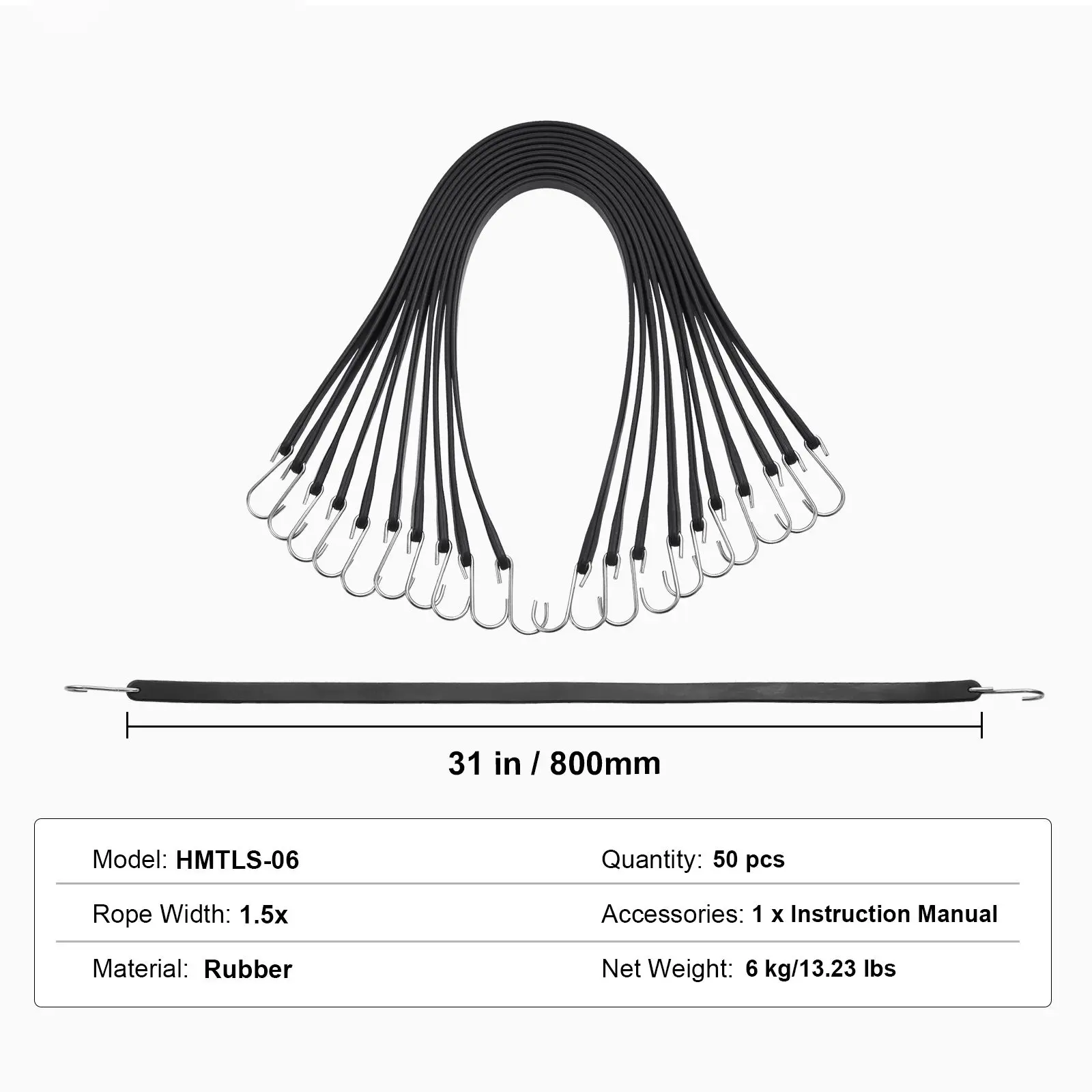 50 Piece Flat Bungee Cord, 19.8 mm Heavy Duty Bungee Straps with Steel S-Hooks, 31" Elastic Bungee Rope for Cargo, Tarps, Trucks and Tent, Black
50 Piece Flat Bungee Cord, 19.8 mm Heavy Duty Bungee Straps with Steel S-Hooks, 31" Elastic Bungee Rope for Cargo, Tarps, Trucks and Tent, Black