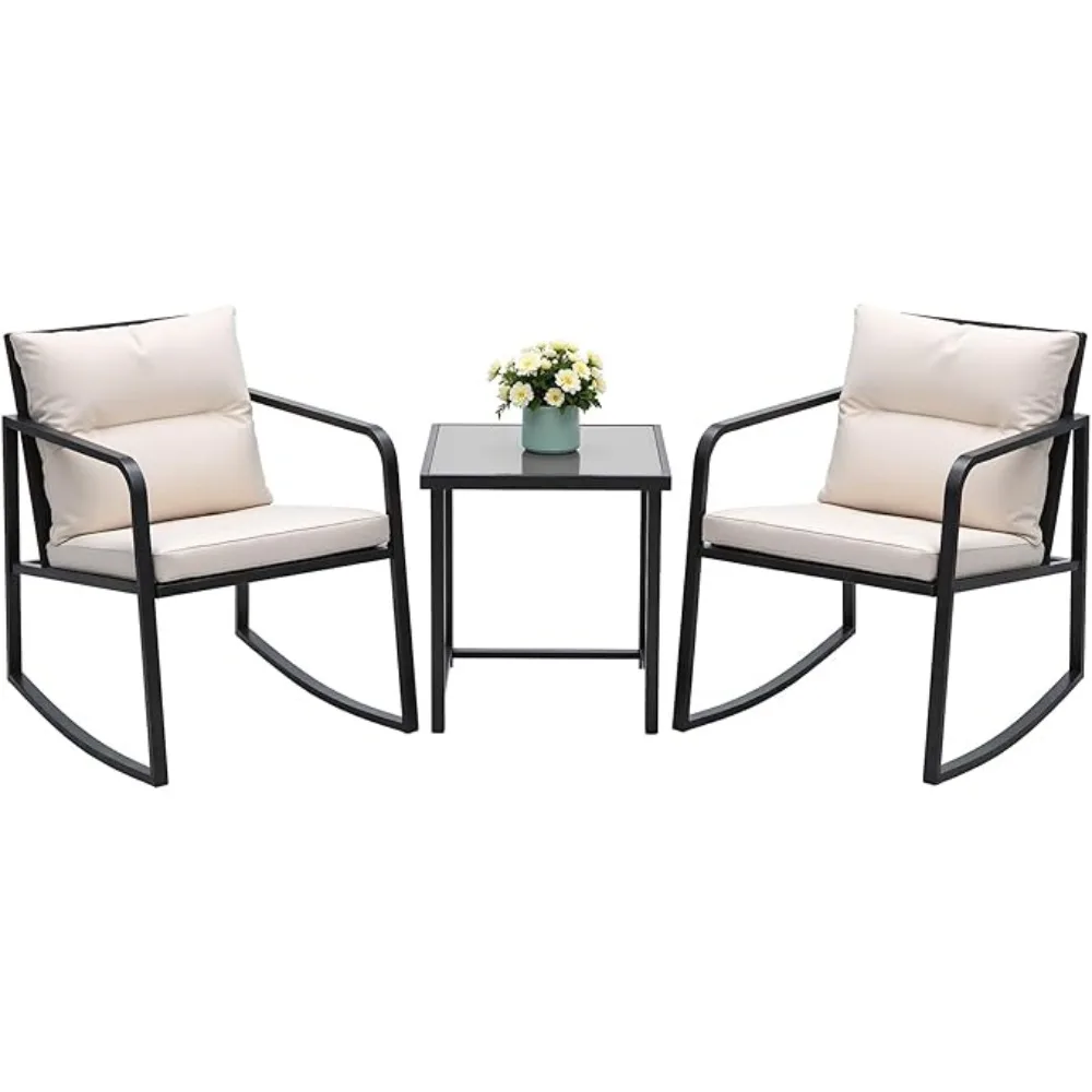 Rocking Bistro Set Wicker Patio Outdoor Furniture Porch Chairs Conversation Sets with Glass Coffee Table
Rocking Bistro Set Wicker Patio Outdoor Furniture Porch Chairs Conversation Sets with Glass Coffee Table