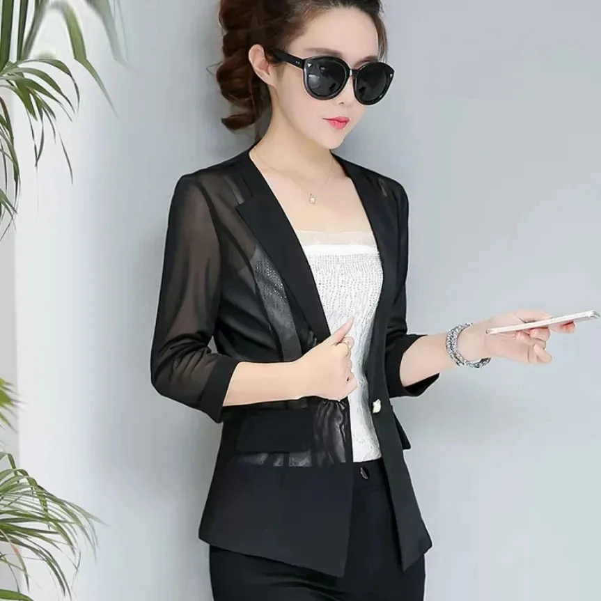 Spring Summer Autumn Thin Suit Jacket Female Slim Short Breathable Mesh Split Sleeve Women Suit Coat Top Sunscreen Jacket
Spring Summer Autumn Thin Suit Jacket Female Slim Short Breathable Mesh Split Sleeve Women Suit Coat Top Sunscreen Jacket
