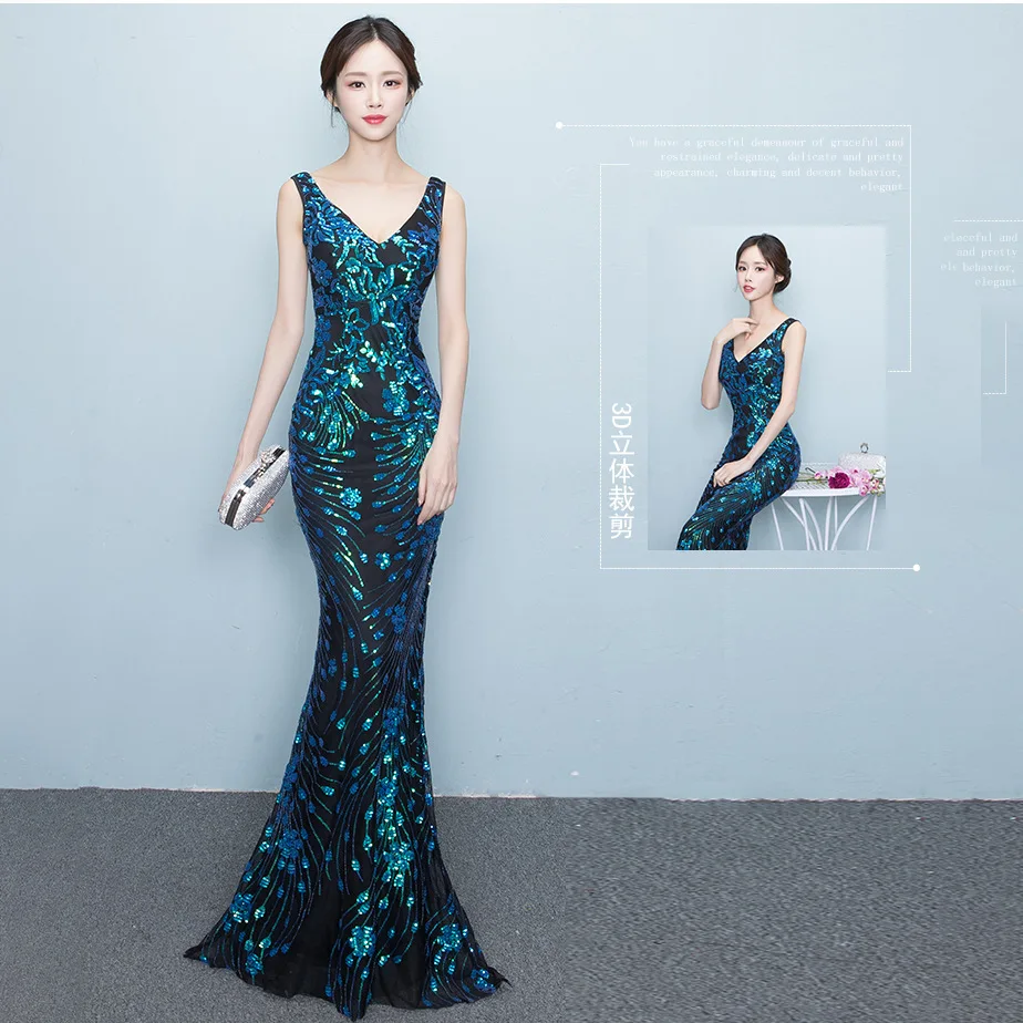 Women's Sequines V-neck Evening Prom Dresses Floor-Length Mermaid Vestidos Amazing Sexy Party Gown
Women's Sequines V-neck Evening Prom Dresses Floor-Length Mermaid Vestidos Amazing Sexy Party Gown