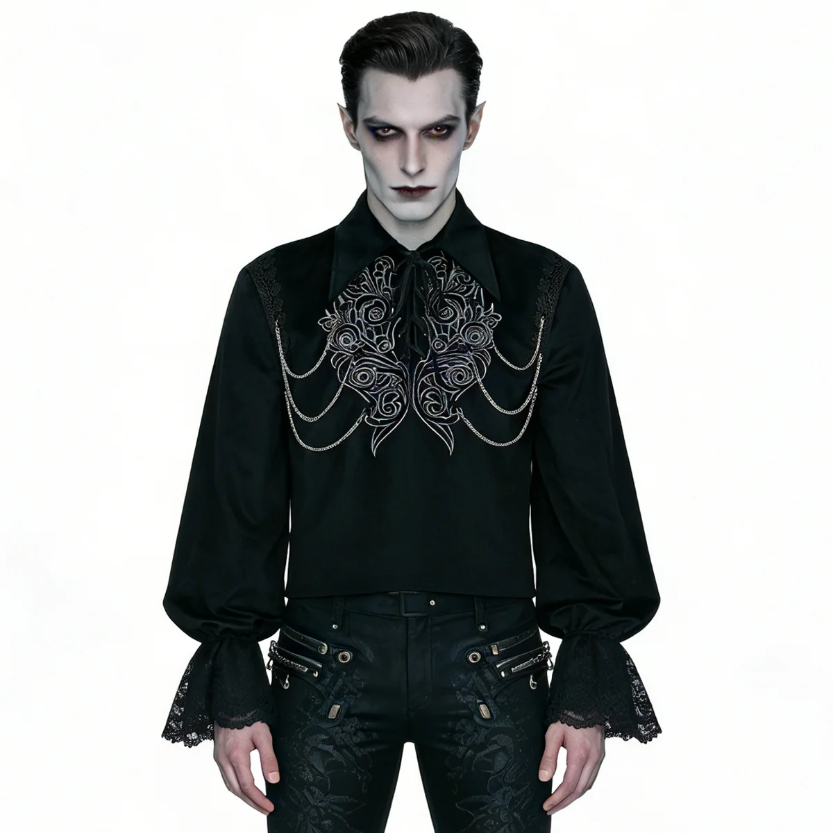 Medieval Vampire Gothic Long Sleeve Shirt for Men Black Suede Embroidered Steampunk Top with Chain Victorian Halloween Costume
Medieval Vampire Gothic Long Sleeve Shirt for Men Black Suede Embroidered Steampunk Top with Chain Victorian Halloween Costume