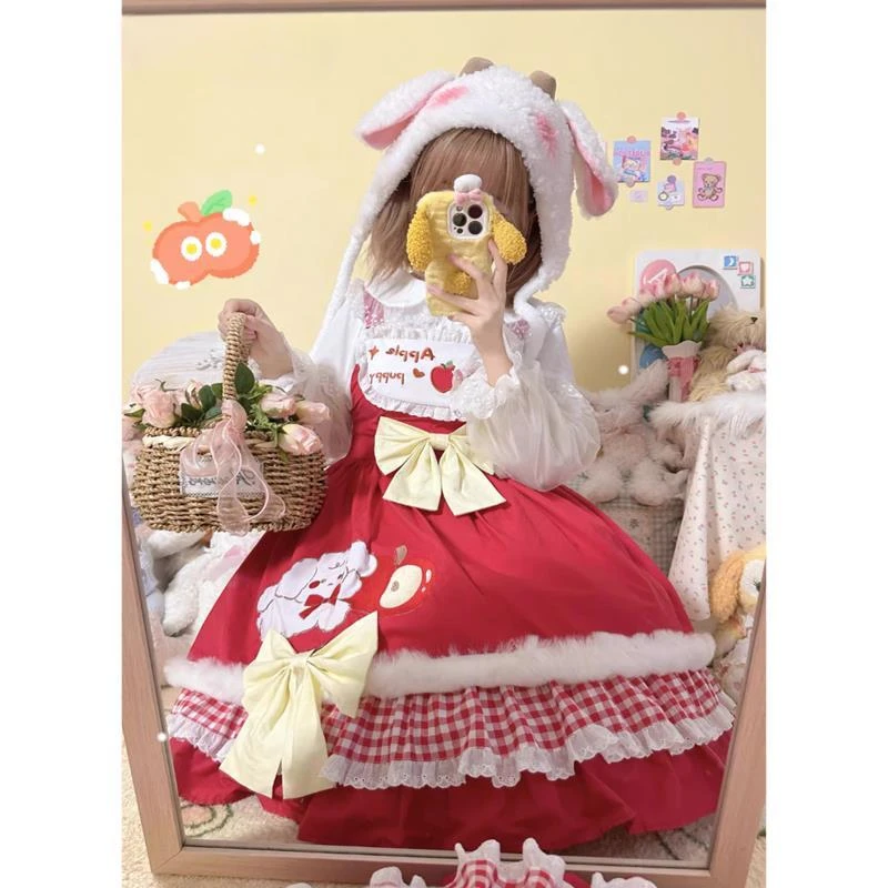 NONSAR Japanese Cute Lolita JSK Dresses Women Autumn Winter New Year Sweet Kawaii Bow Dog Embroidered Red Strap Party Dresses
NONSAR Japanese Cute Lolita JSK Dresses Women Autumn Winter New Year Sweet Kawaii Bow Dog Embroidered Red Strap Party Dresses
