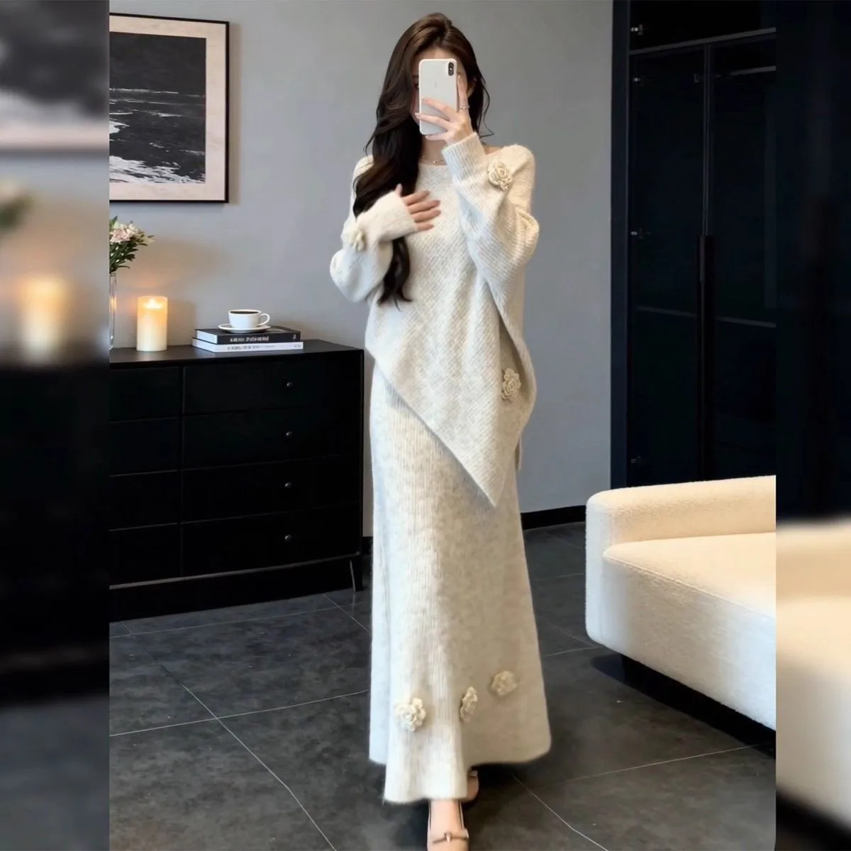 Lazy Style Korean Loose Irregular Pullover Sweater + Long Knitted Skirts 2PCS Women Autumn Winter Thick Sweater Skirts Outfit
Lazy Style Korean Loose Irregular Pullover Sweater + Long Knitted Skirts 2PCS Women Autumn Winter Thick Sweater Skirts Outfit