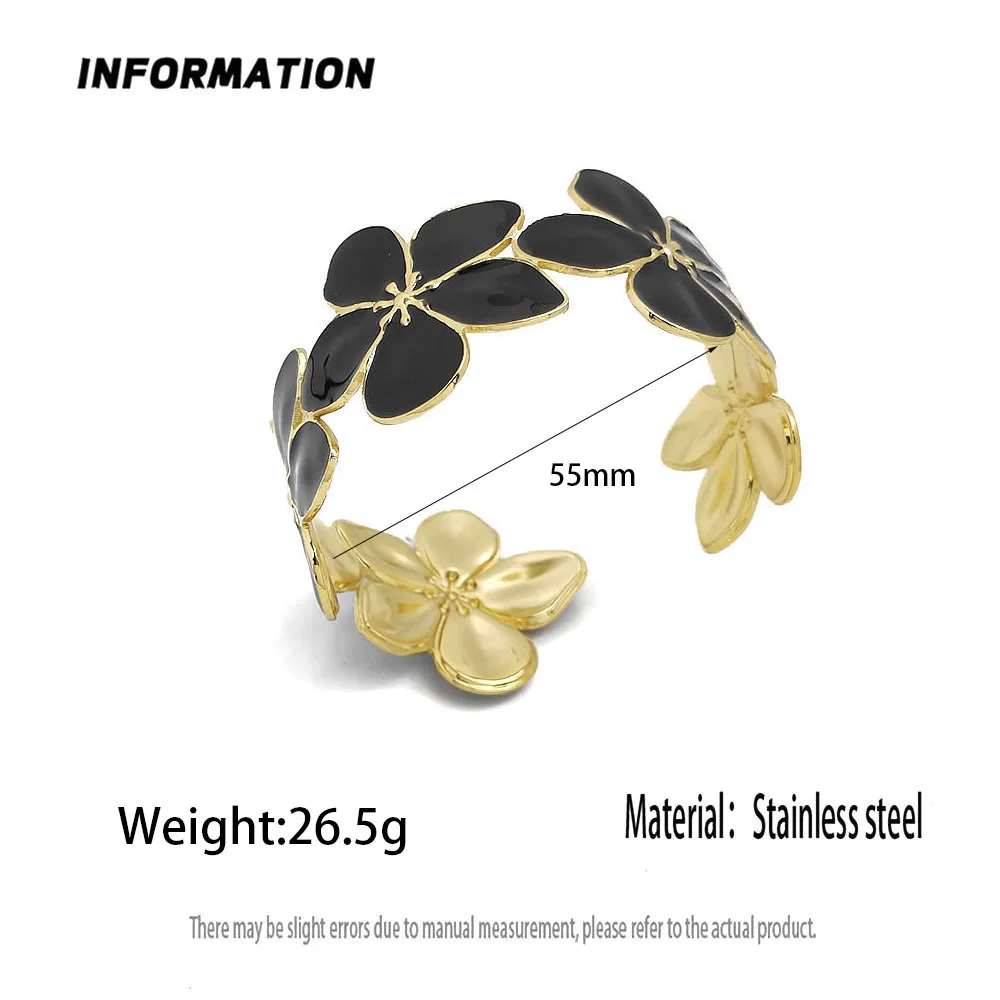 Light luxury five-leaf enamel gold-plated stainless steel bracelet, waterproof and non-fading heavy metal, adjustable opening
Light luxury five-leaf enamel gold-plated stainless steel bracelet, waterproof and non-fading heavy metal, adjustable opening