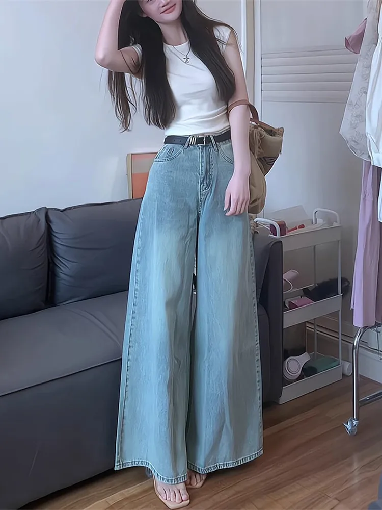 American High Street Retro Wide Leg Jeans Women's High Waist Slimming Washed Long Trousers Floor-Length Pants
American High Street Retro Wide Leg Jeans Women's High Waist Slimming Washed Long Trousers Floor-Length Pants
