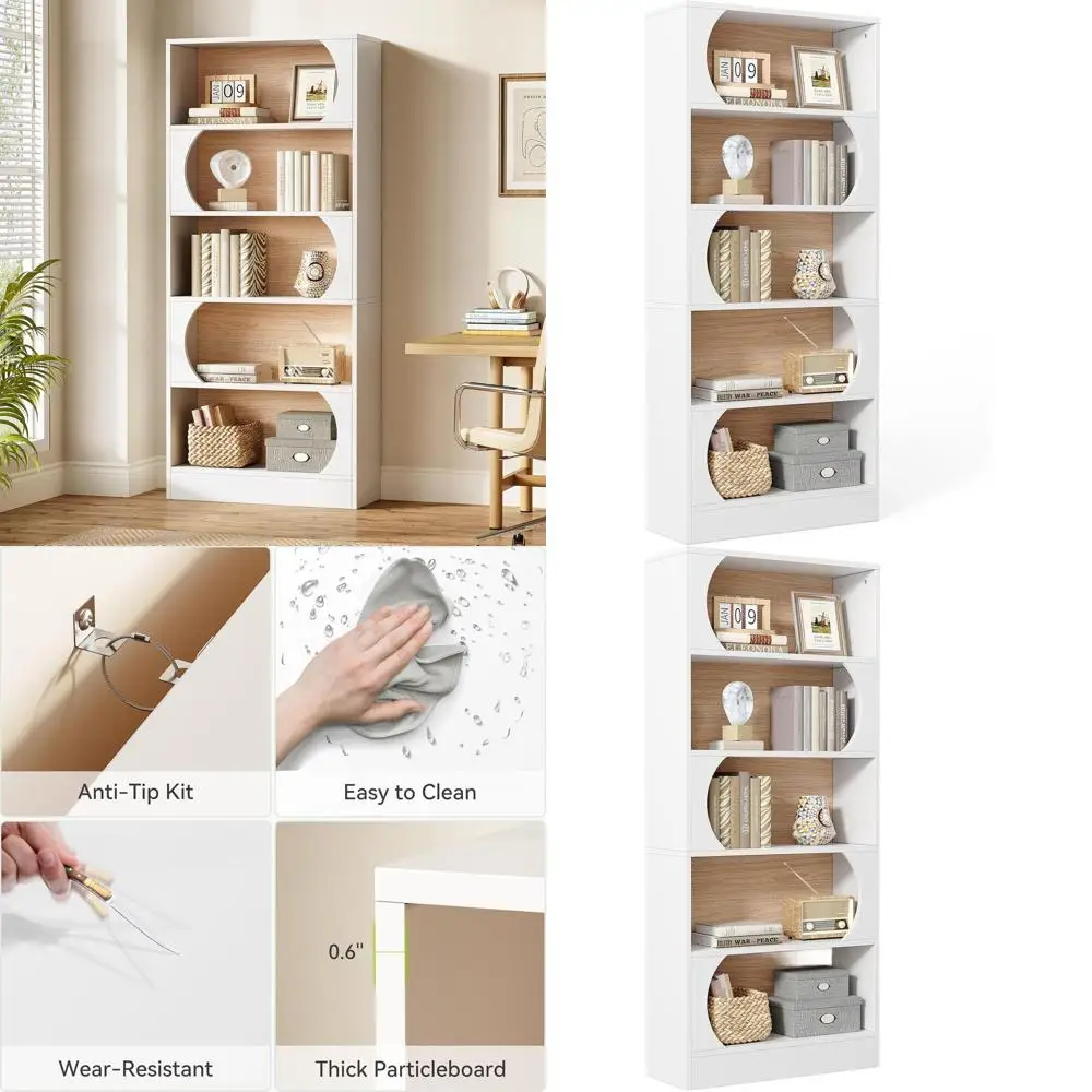 Современный высокий белый книжный шкаф с 5 полками и элементами из орехового дерева для дома, офиса или класса (70.8)
Современный высокий белый книжный шкаф с 5 полками и элементами из орехового дерева для дома, офиса или класса (70.8)