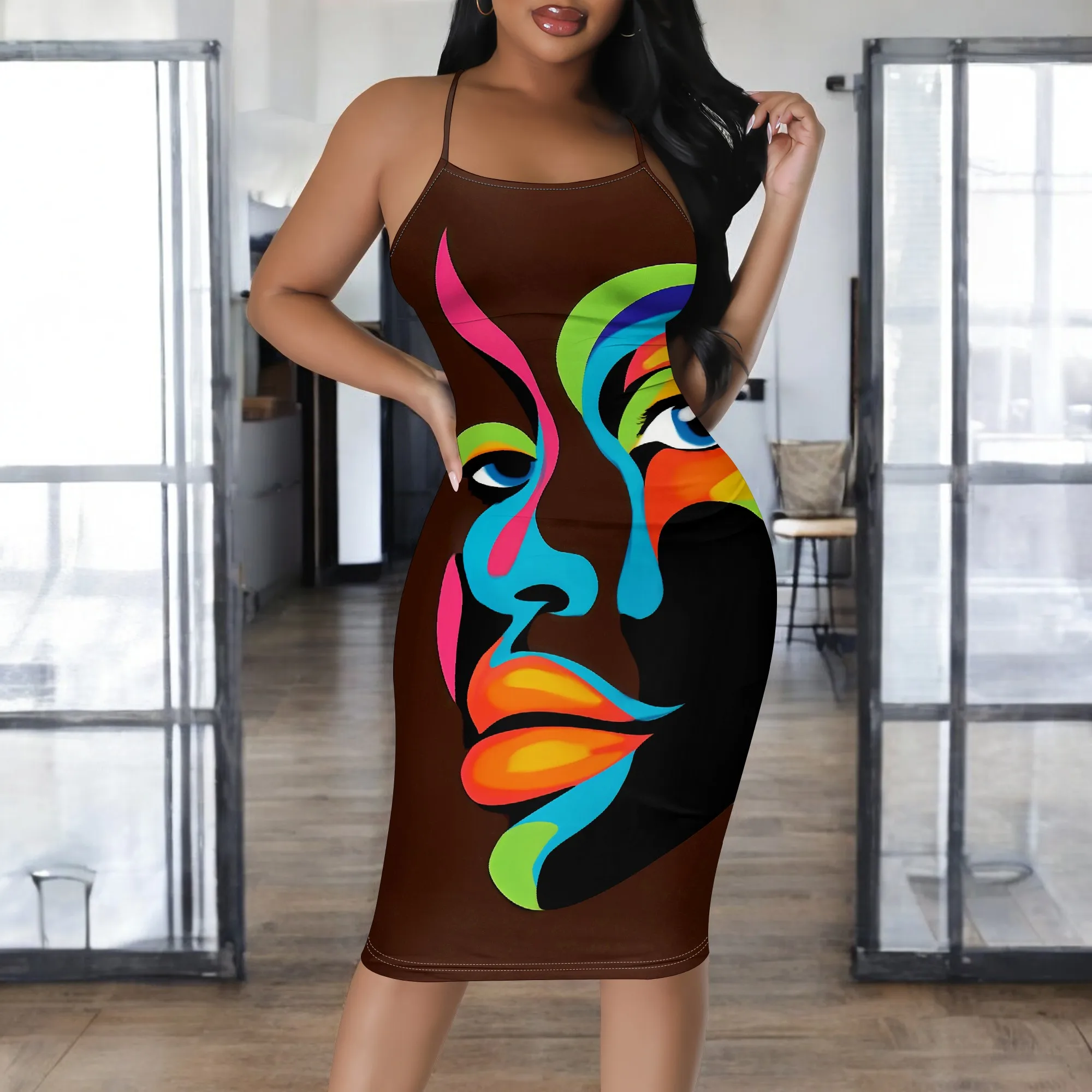 Brown Colorful Face Print Bodycon Dress S-3XL Sleeveless Afro Art Statement Look for Juneteenth or Summer Festival
Brown Colorful Face Print Bodycon Dress S-3XL Sleeveless Afro Art Statement Look for Juneteenth or Summer Festival