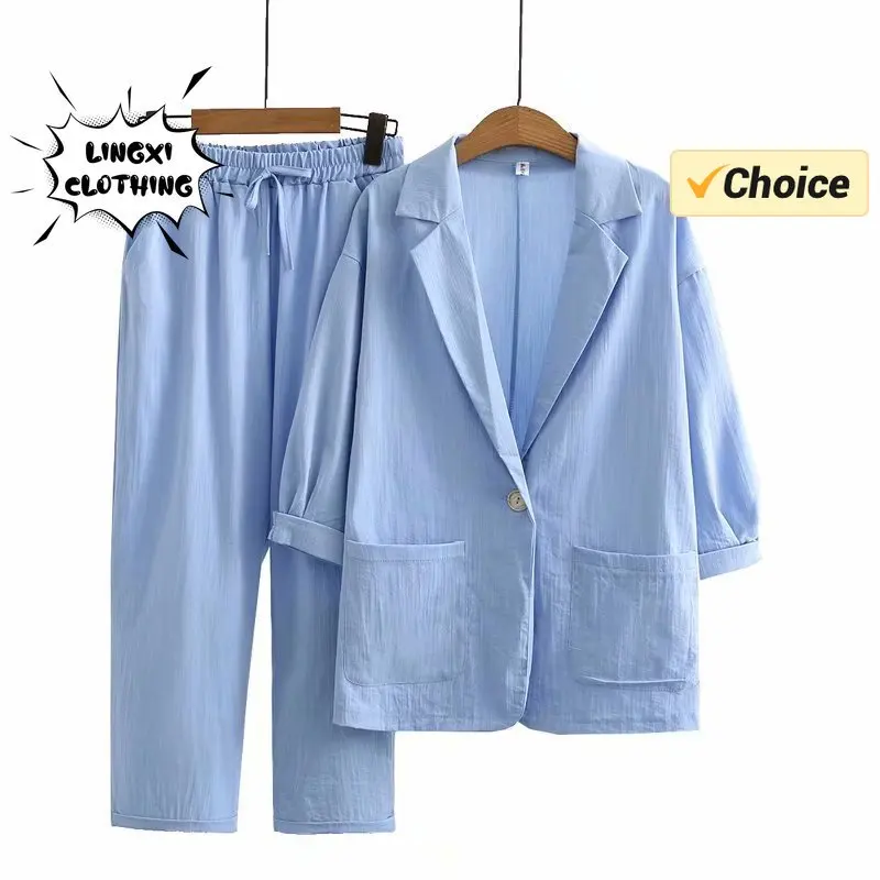 Summer New Fashion Casual Large Size OL Suit Flip Collar Top and Pants Two Piece Set Professional Suit Elegant Women's Set
Summer New Fashion Casual Large Size OL Suit Flip Collar Top and Pants Two Piece Set Professional Suit Elegant Women's Set