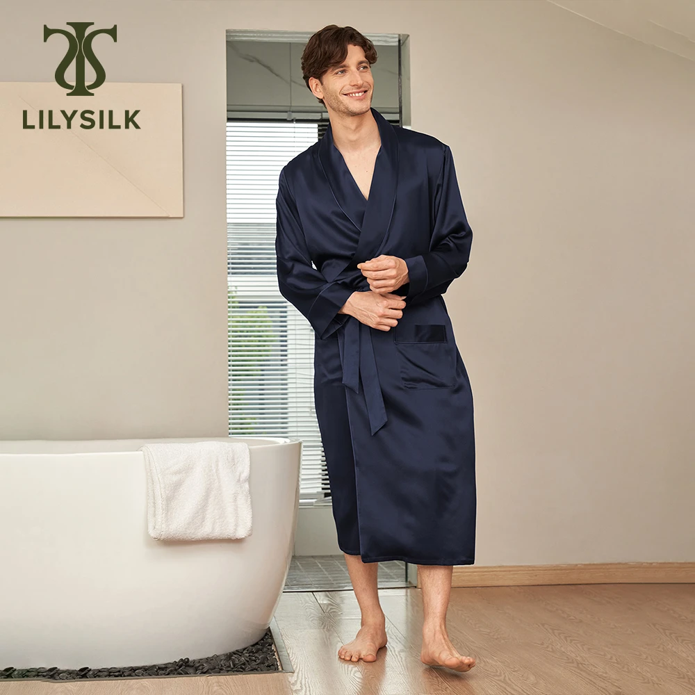 LILYSILK Men's Lapel Collar Long Silk Robe Luxury and Comfortable Sleepwear with Handy Pockets and Matching Belt
LILYSILK Men's Lapel Collar Long Silk Robe Luxury and Comfortable Sleepwear with Handy Pockets and Matching Belt