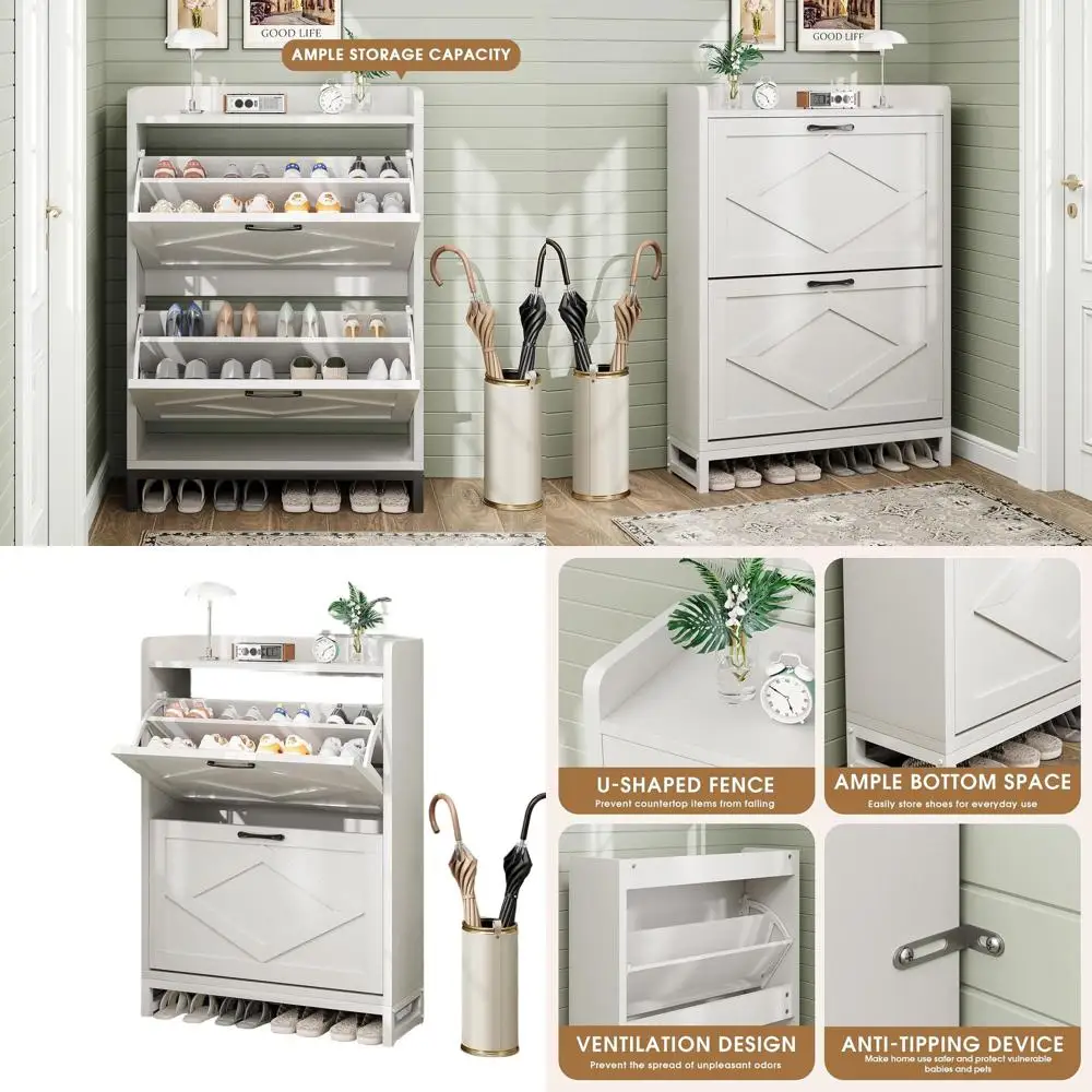 Space-Saving White Shoe Storage Cabinet with 2 Drawers & Adjustable Shelf for 12+ Pairs, Ideal for Entryway/Hallway
Space-Saving White Shoe Storage Cabinet with 2 Drawers & Adjustable Shelf for 12+ Pairs, Ideal for Entryway/Hallway