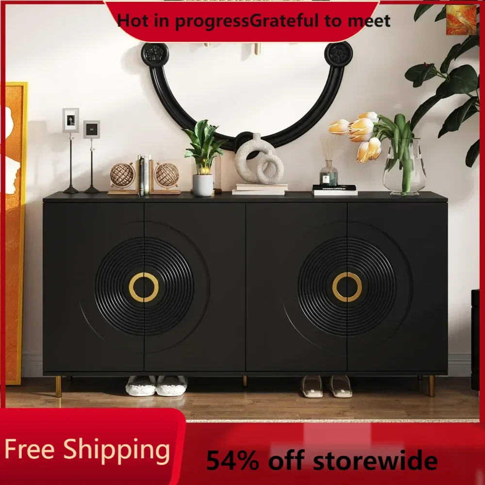 Accent Sideboard with 4 Doors 4 Shelves, Modern Kitchen Buffet Cabinet with Adjustable Shelves Wooden Cupboard Console Tables
Accent Sideboard with 4 Doors 4 Shelves, Modern Kitchen Buffet Cabinet with Adjustable Shelves Wooden Cupboard Console Tables