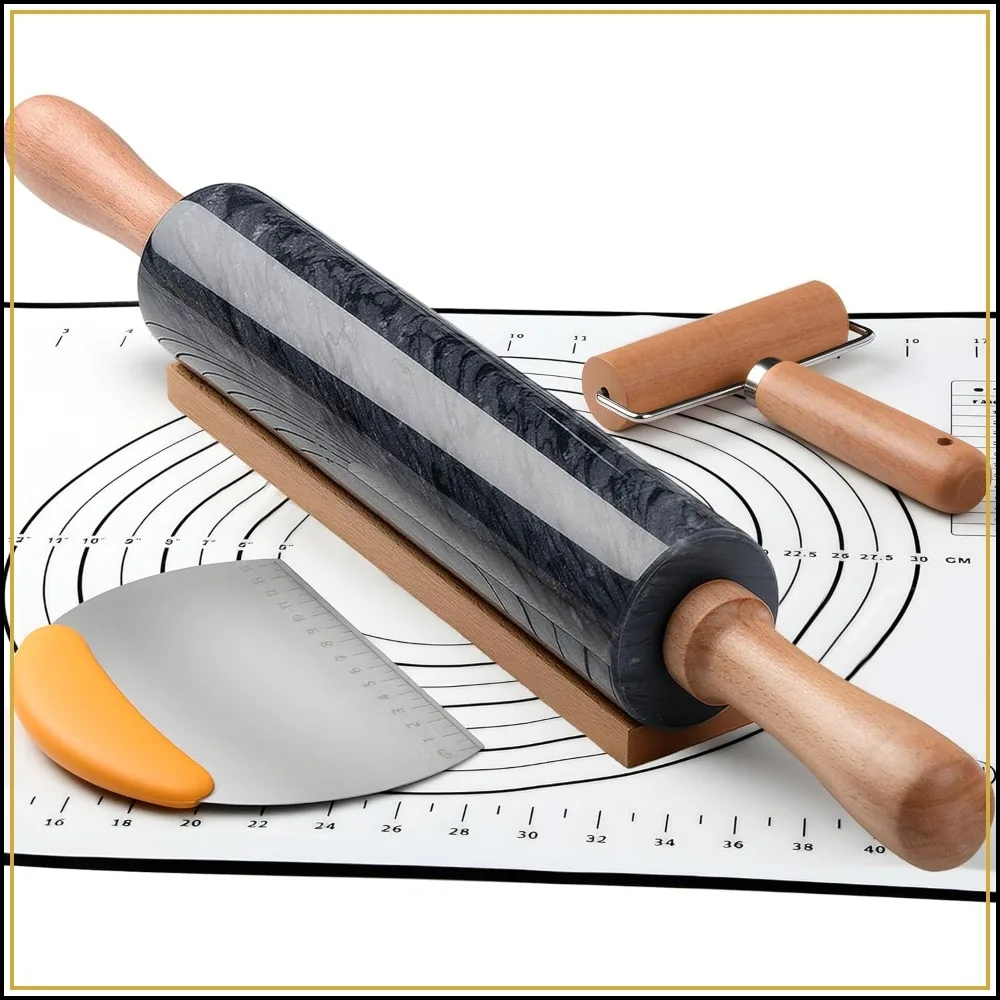 18.5 Inches Marble Rolling Pin, Non-Stick Dough Roller for Pizza, Cookies, Pie Crusts & Pasta, with Silicone Mat, Stainless Steel Scraper & Small Roller
18.5 Inches Marble Rolling Pin, Non-Stick Dough Roller for Pizza, Cookies, Pie Crusts & Pasta, with Silicone Mat, Stainless Steel Scraper & Small Roller