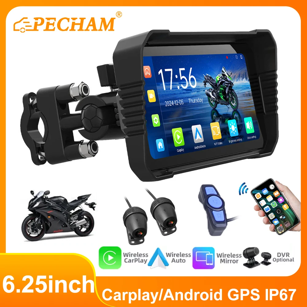 With Camera 6.25inch Motorcycle GPS Navigation IP67 Waterproof Apple Carplay Display Motorcycle Android Auto DVR Drive Recorder
With Camera 6.25inch Motorcycle GPS Navigation IP67 Waterproof Apple Carplay Display Motorcycle Android Auto DVR Drive Recorder