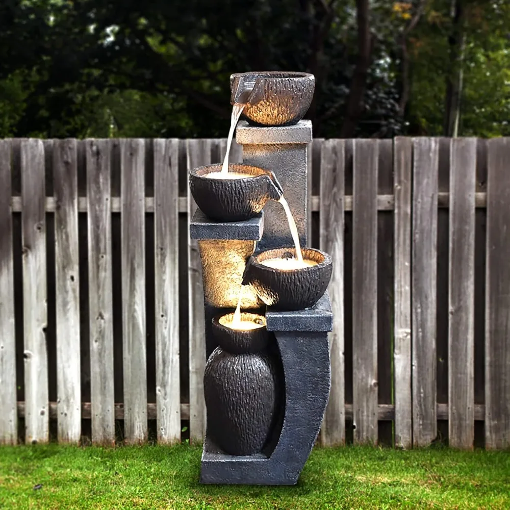 37.4”H Water Fountain Outdoor 4- Crocks Modern Garden Fountains LED Lighted Floor Fountain Natural Polyresin Decor, Customized
37.4”H Water Fountain Outdoor 4- Crocks Modern Garden Fountains LED Lighted Floor Fountain Natural Polyresin Decor, Customized