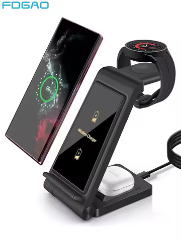 삼성 S24 S23 Ultra/S22/S21/Note 20/Z Flip 6/Z Fold 6용 3 in 1 무선 충전기 Galaxy Watch 7 Pro용 고속 충전 스테이션