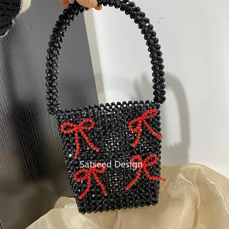 Women Top-Handle Bags Black Beaded Bag High-capacity Red Bow Handmade Luxury Ladies Party Dinner 2024 New Arrive Custom Color
Women Top-Handle Bags Black Beaded Bag High-capacity Red Bow Handmade Luxury Ladies Party Dinner 2024 New Arrive Custom Color