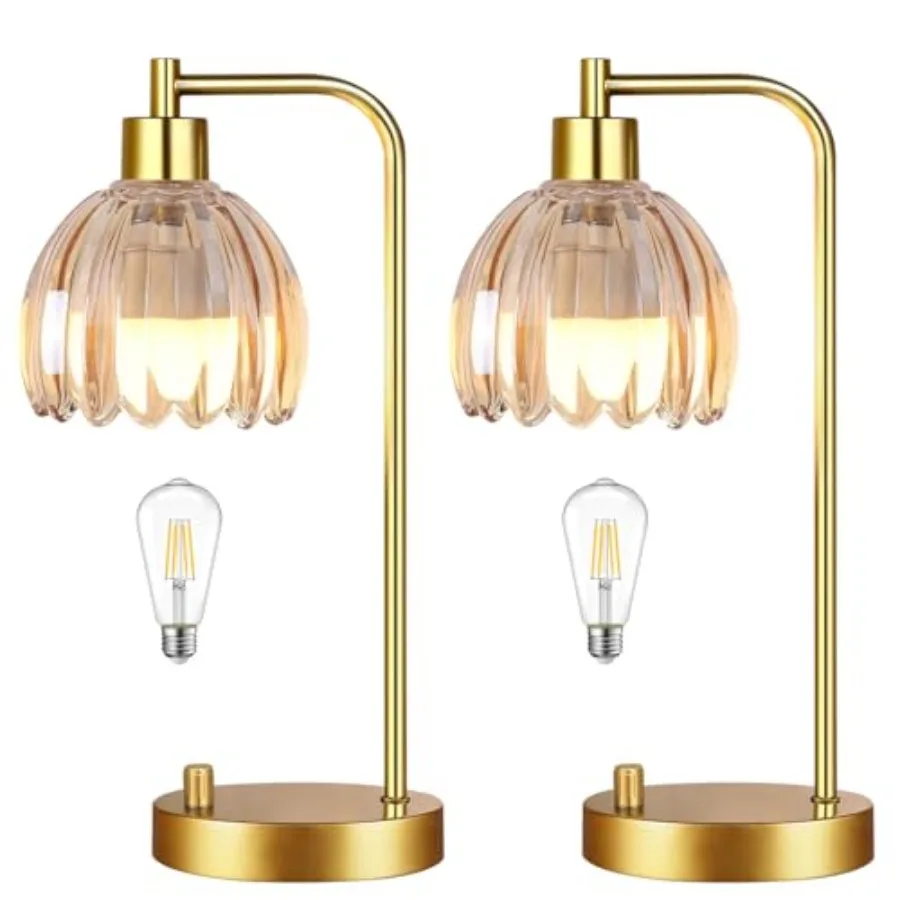Glass Table Lamp Set of 2, Small Gold Bedside Lamps Dimmable Boho Bedroom Lamp with Tulip Flower Amber Lamp Shade, Vintage Mid
Glass Table Lamp Set of 2, Small Gold Bedside Lamps Dimmable Boho Bedroom Lamp with Tulip Flower Amber Lamp Shade, Vintage Mid