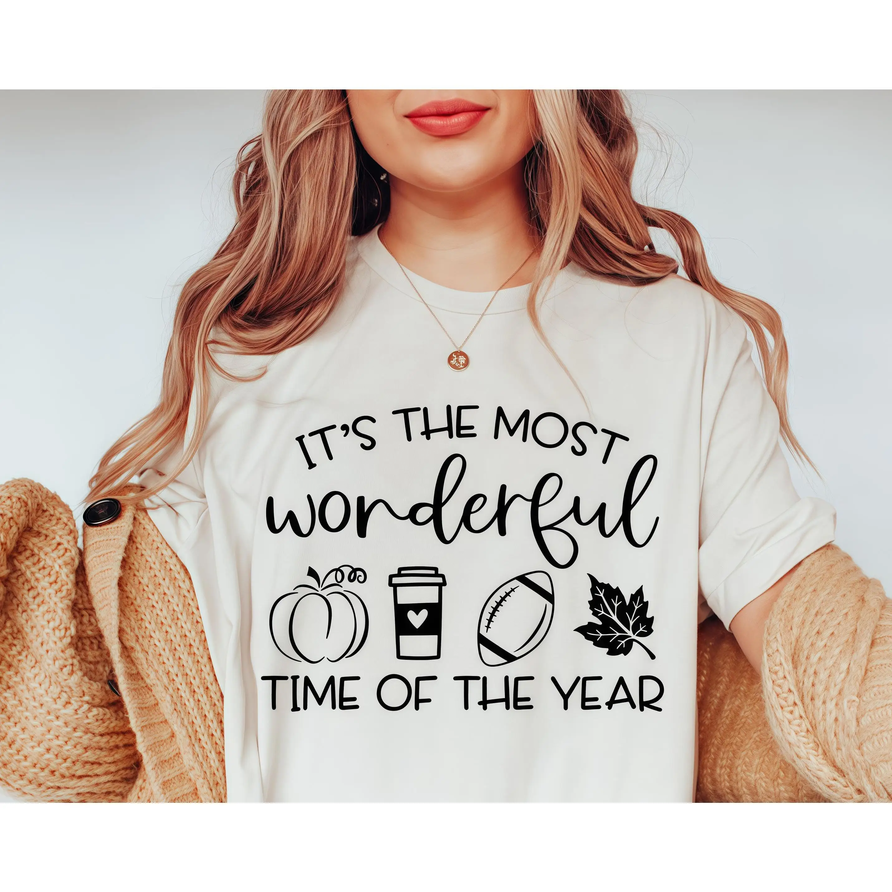 Most Wonderful Time Of The Year T-Shirt, Autumn Fall Pumpkins Football Coffee Graphic Tee, Women's Thanksgiving Harvest Top
Most Wonderful Time Of The Year T-Shirt, Autumn Fall Pumpkins Football Coffee Graphic Tee, Women's Thanksgiving Harvest Top