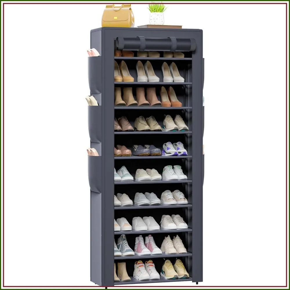 10 Tier Tall Shoe Rack with Storage Pockets, Fabric Covered Metal Shoes Organizer for Closet Bedroom Garage
10 Tier Tall Shoe Rack with Storage Pockets, Fabric Covered Metal Shoes Organizer for Closet Bedroom Garage