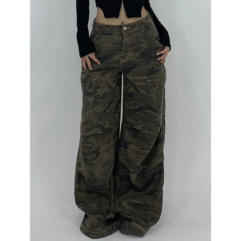 Lady Vintage Casual Wide Leg Cargo Pants Girls High Waist Camouflage Denim Pants High Street Fashion Women Straight Leg Trousers
Lady Vintage Casual Wide Leg Cargo Pants Girls High Waist Camouflage Denim Pants High Street Fashion Women Straight Leg Trousers