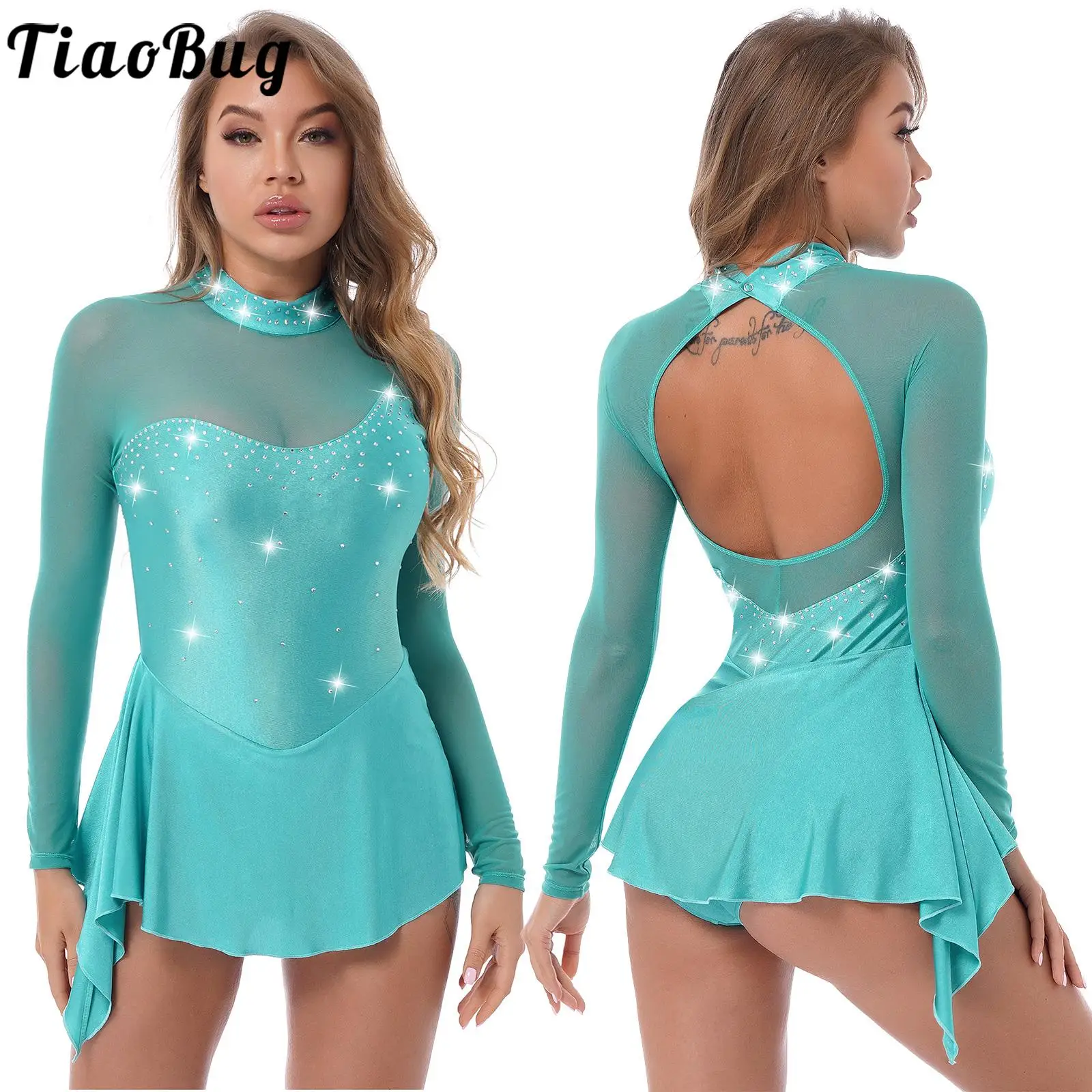 Tiaobug Womens Long Sleeve See-through Mesh Patchwork Sparkling Rhinestone Mock Neck Dance Dress for Figure Skating Dance Shows
Tiaobug Womens Long Sleeve See-through Mesh Patchwork Sparkling Rhinestone Mock Neck Dance Dress for Figure Skating Dance Shows