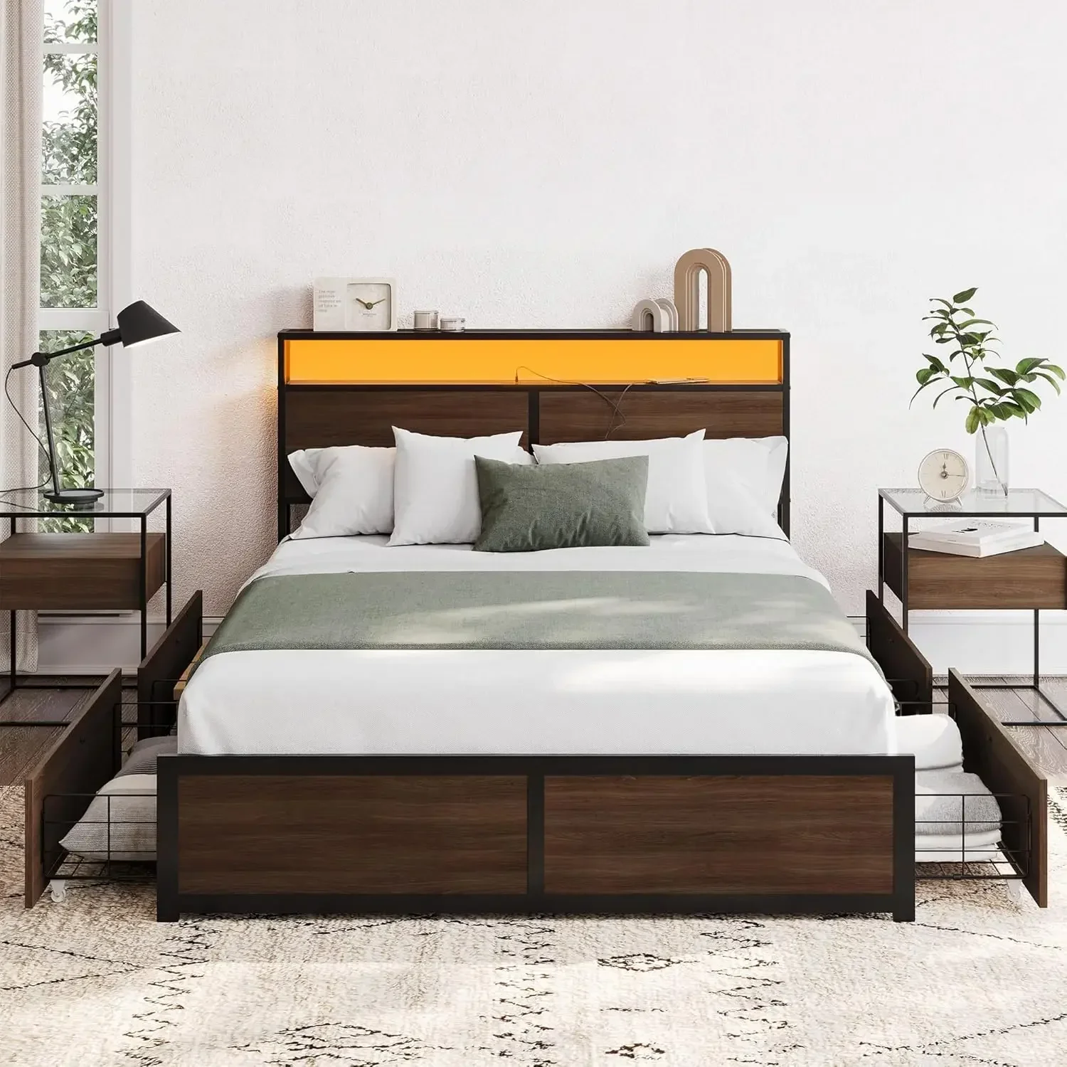 Full Size Bed Frame with Storage Headboard and 4 Drawers Under Bed, Sturdy Metal Platform Bed
Full Size Bed Frame with Storage Headboard and 4 Drawers Under Bed, Sturdy Metal Platform Bed