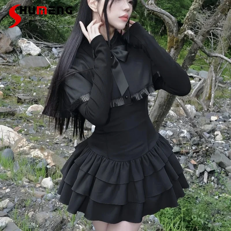 French Style New Design Cape Retro Sweet Elegant Vestidos Autumn Elegant Low Waist Lace Puffy Short Dress Women's Y2k Clothes 
French Style New Design Cape Retro Sweet Elegant Vestidos Autumn Elegant Low Waist Lace Puffy Short Dress Women's Y2k Clothes