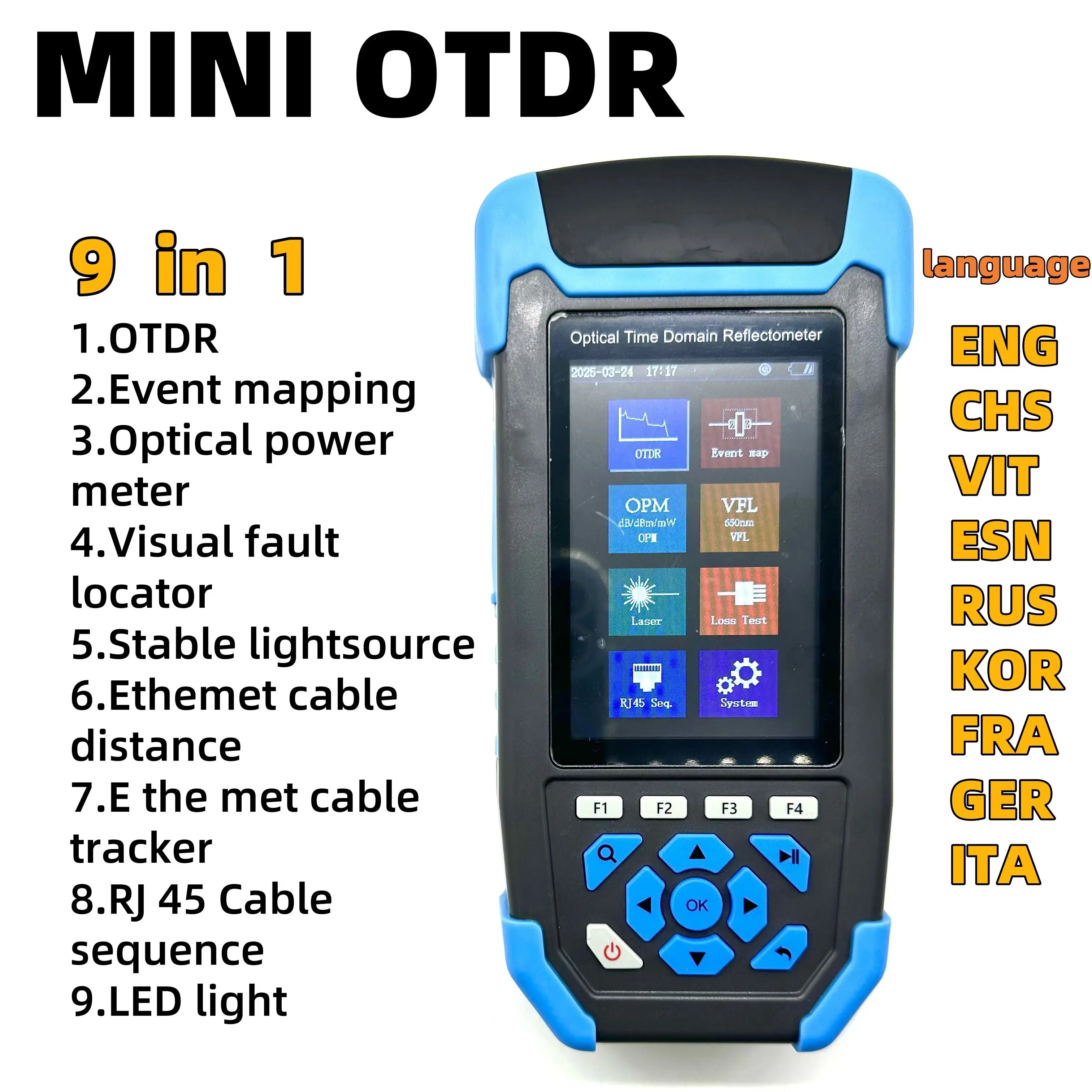 NEW Fiber Optic Mini OTDR Reflectometer with VFL OLS OPM Event Map 22/24dB for 60km Fiber Cable Ethernet Tester 1310/1550nm 9 in
NEW Fiber Optic Mini OTDR Reflectometer with VFL OLS OPM Event Map 22/24dB for 60km Fiber Cable Ethernet Tester 1310/1550nm 9 in