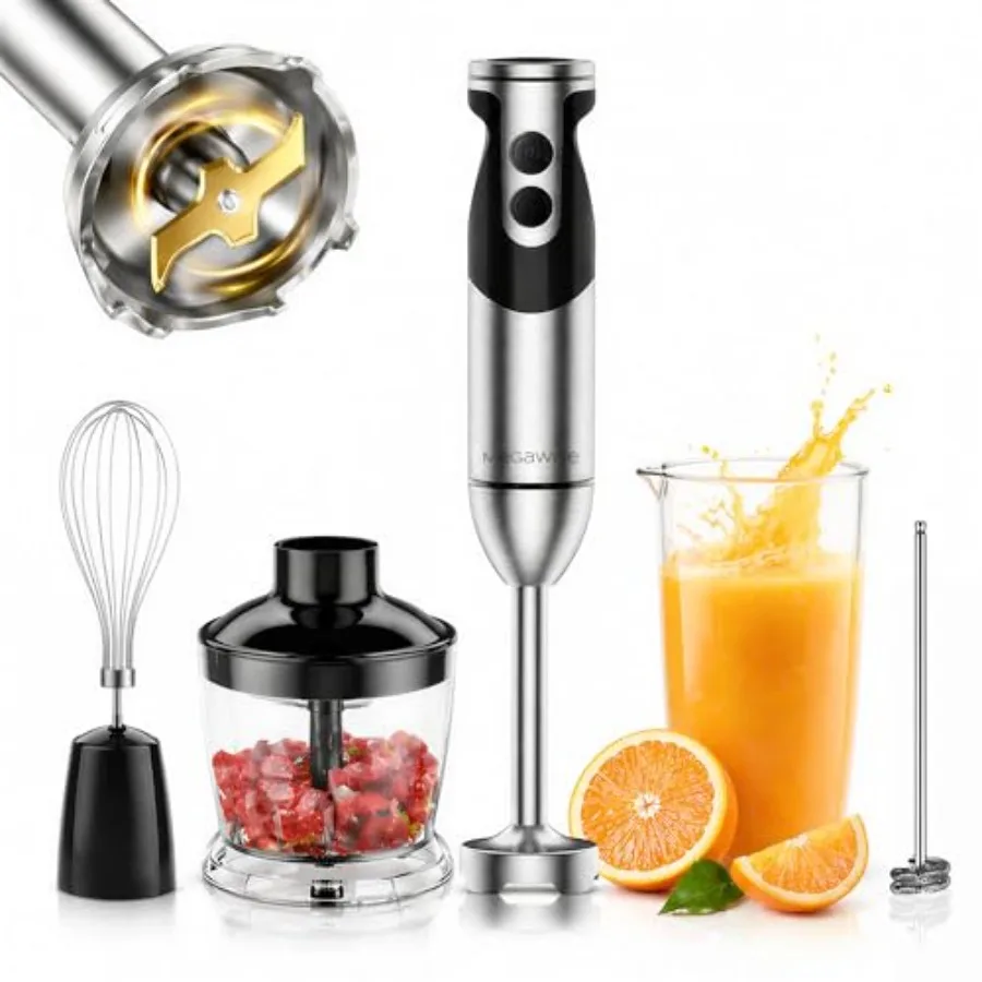 Hand Blender, Powerful Immersion Stick Blender with Titanium Reinforced Blades, 12-Speed Control, Includes Chopper, Beaker, Whi
Hand Blender, Powerful Immersion Stick Blender with Titanium Reinforced Blades, 12-Speed Control, Includes Chopper, Beaker, Whi