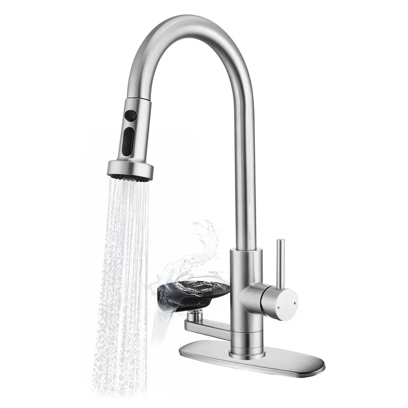 3-in-1 Kitchen Faucet with Pull-Down Sprayer, Press-Type Glass Rinser, 3 Spray Modes, Brushed Nickel Finish
3-in-1 Kitchen Faucet with Pull-Down Sprayer, Press-Type Glass Rinser, 3 Spray Modes, Brushed Nickel Finish