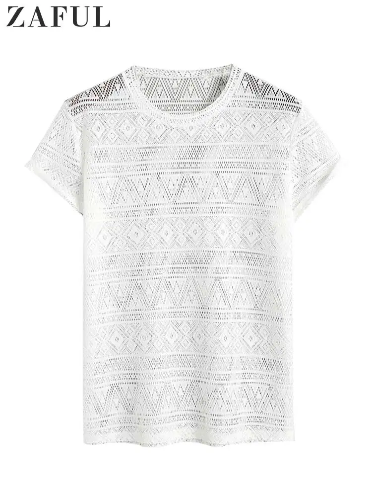 ZAFUL Geometric Sheer Openwork T-shirt for Men Short Sleeves Tee Summer Beach Vacation Thin Round Neck See Through Tops Z5095781
ZAFUL Geometric Sheer Openwork T-shirt for Men Short Sleeves Tee Summer Beach Vacation Thin Round Neck See Through Tops Z5095781