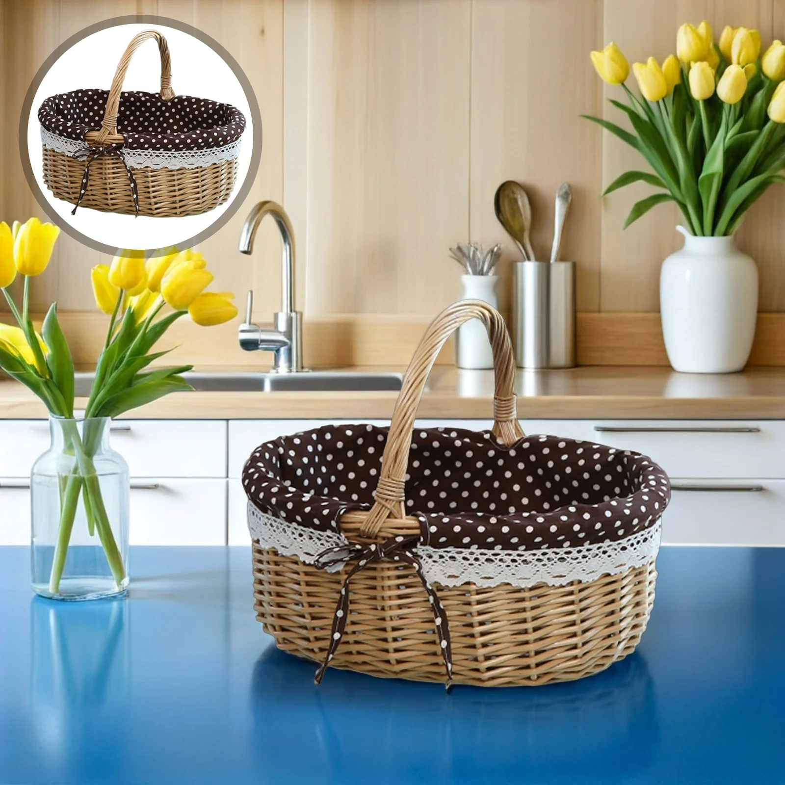 Wicker Storage Basket Size S Coffee Fabric White Dots Fruit Bread Snack Vegetable Organizer Kitchen Pantry Holder Picnic
Wicker Storage Basket Size S Coffee Fabric White Dots Fruit Bread Snack Vegetable Organizer Kitchen Pantry Holder Picnic