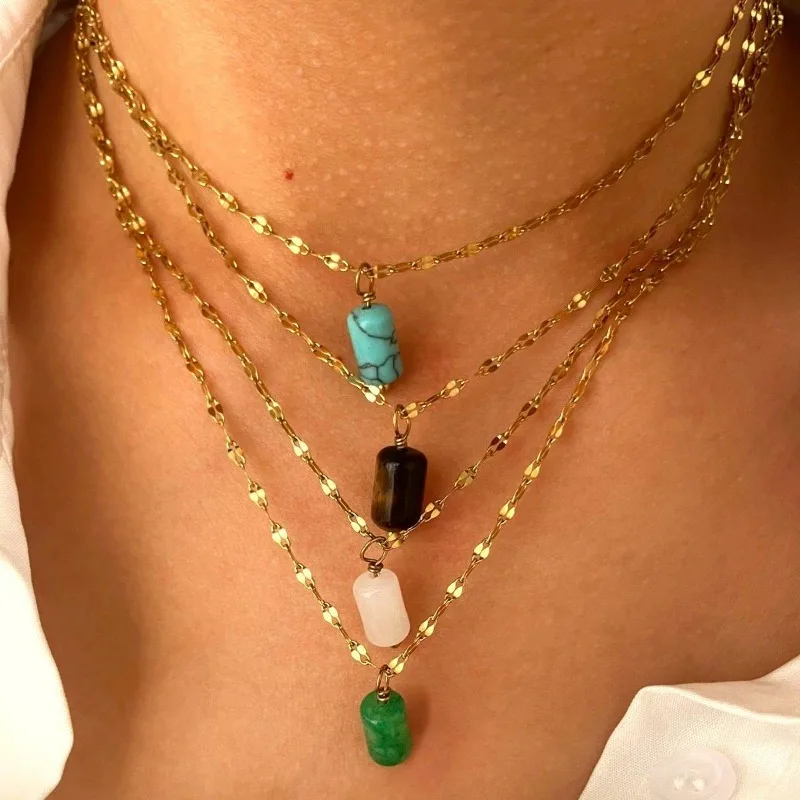 Minar Retro Multicolor Natural Stone Pendant Necklaces for Women 18K Gold PVD Plated Stainless Steel Water-wave Chain Choker
Minar Retro Multicolor Natural Stone Pendant Necklaces for Women 18K Gold PVD Plated Stainless Steel Water-wave Chain Choker