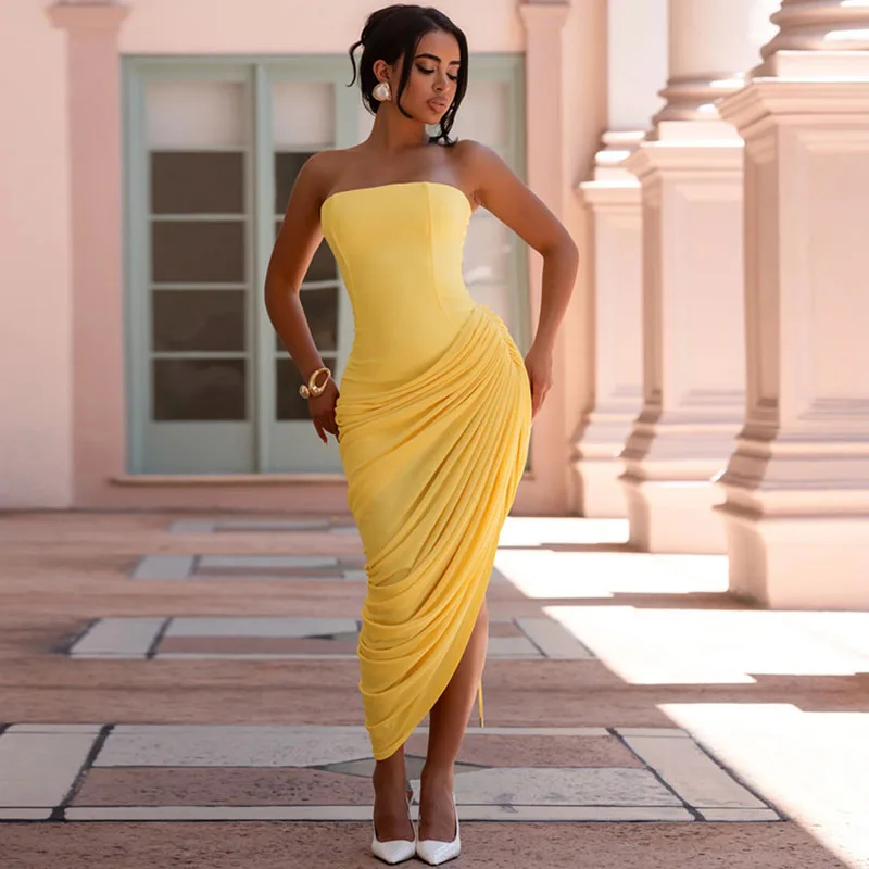 Sexy Off Shoulder Strapless Prom Dresses Woman Formal Evening Elegant Lace-up Bandage Ruched High Split Club Party Long Dress
Sexy Off Shoulder Strapless Prom Dresses Woman Formal Evening Elegant Lace-up Bandage Ruched High Split Club Party Long Dress