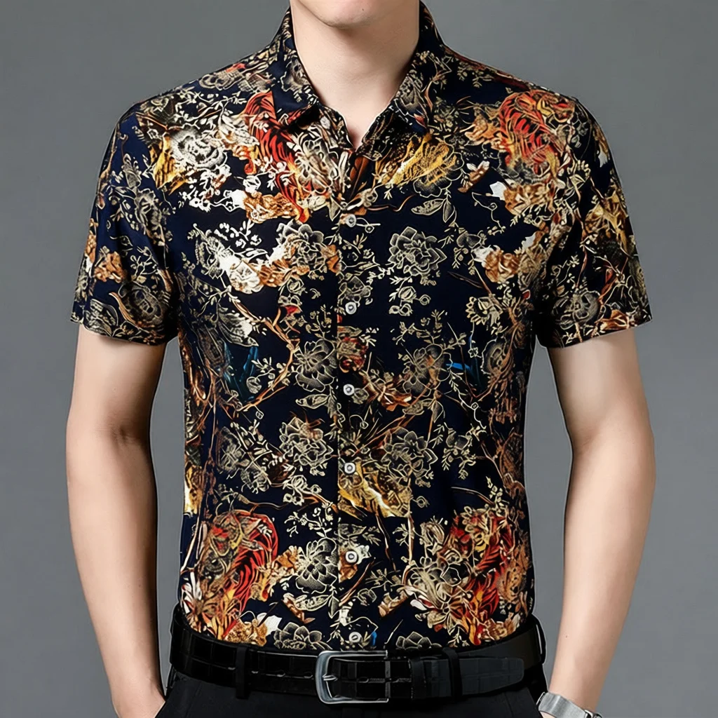Loose Fit Ice Silk Short Sleeve Shirt for Middle-Aged Men Casual Thin Style Printed Polyester Fiber Summer Fashion Top
Loose Fit Ice Silk Short Sleeve Shirt for Middle-Aged Men Casual Thin Style Printed Polyester Fiber Summer Fashion Top