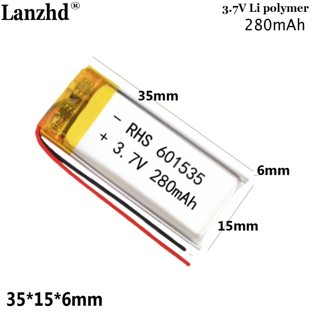 3.7V polymer lithium battery For LED light battery hair clipper solar light speaker 601535 280mAh
3.7V polymer lithium battery For LED light battery hair clipper solar light speaker 601535 280mAh