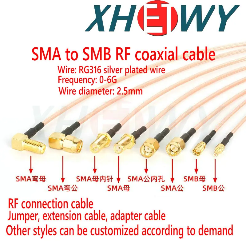SMA to SMB RF connection cable SMA male SMB female adapter extension cable revolving female RG316 coaxial RF jumper
SMA to SMB RF connection cable SMA male SMB female adapter extension cable revolving female RG316 coaxial RF jumper