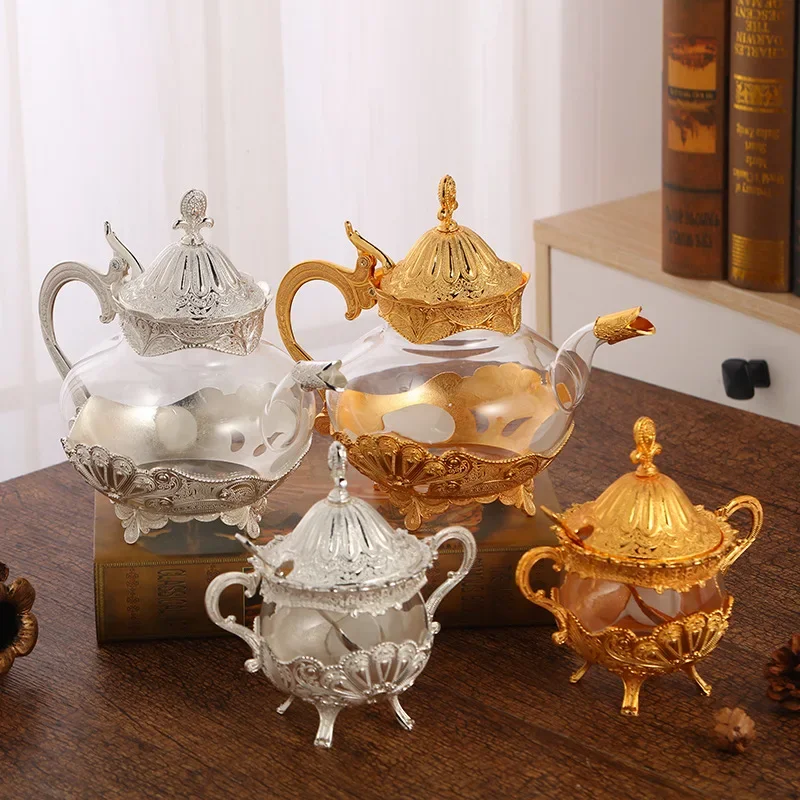 European-style elegant alloy glass coffee pot sugar cup exquisite hollow carved household pot cup ornaments
European-style elegant alloy glass coffee pot sugar cup exquisite hollow carved household pot cup ornaments