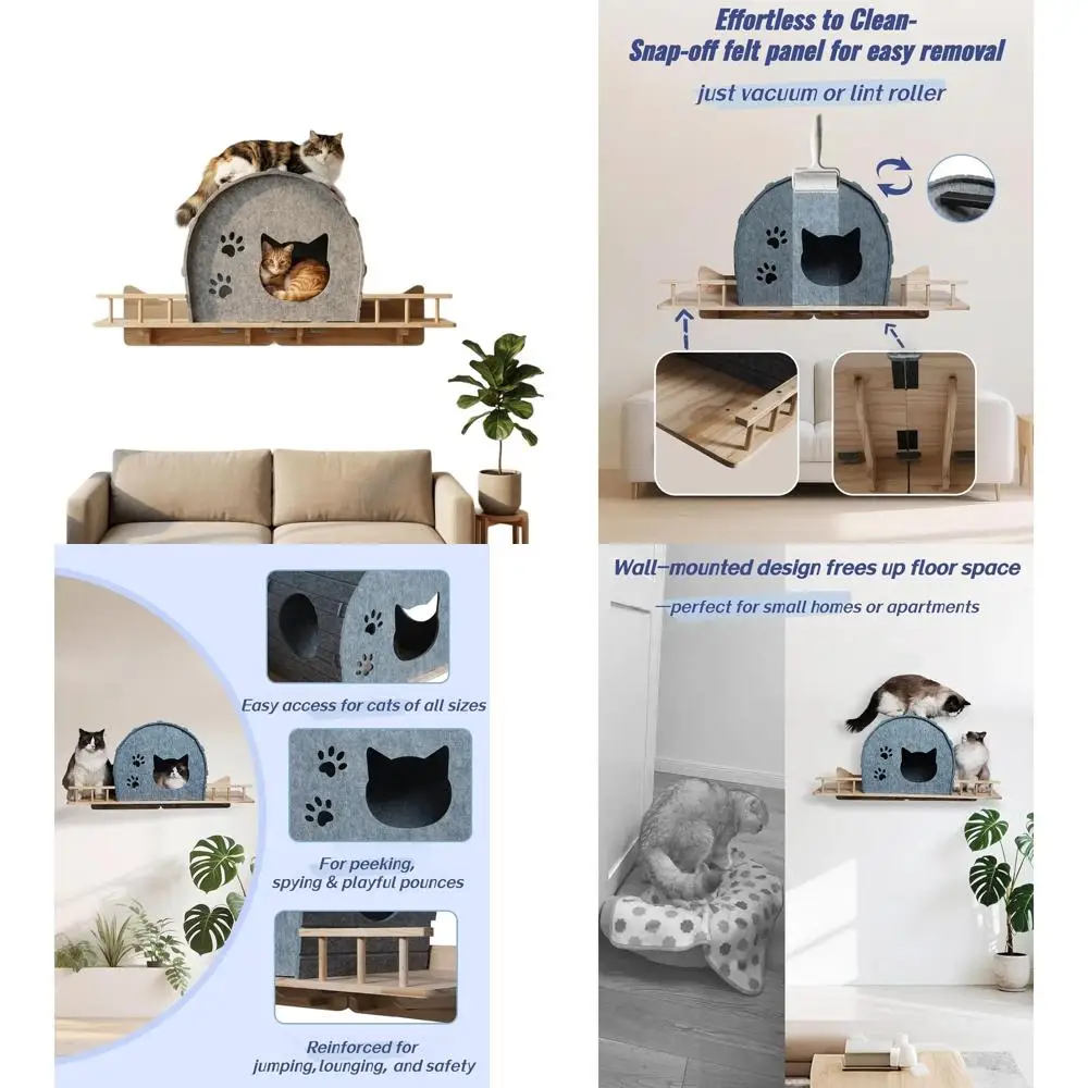 Gray Wall-Mounted Cat Shelf with Felt Bed and Wooden Frame: Space-Efficient Indoor Cat Furniture for Rest and Relaxation
Gray Wall-Mounted Cat Shelf with Felt Bed and Wooden Frame: Space-Efficient Indoor Cat Furniture for Rest and Relaxation