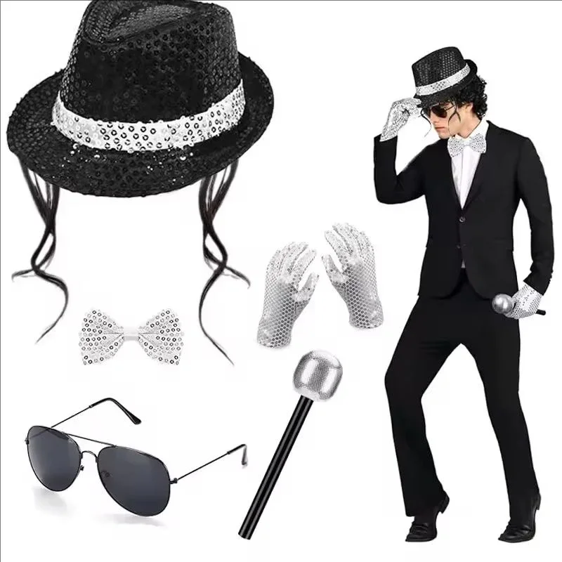 Pop Star Michael Jackson Shiny Sequined Hat Tie Glove Kit Retro Disco Accessory Set For Dance Performance Birthday Party
Pop Star Michael Jackson Shiny Sequined Hat Tie Glove Kit Retro Disco Accessory Set For Dance Performance Birthday Party