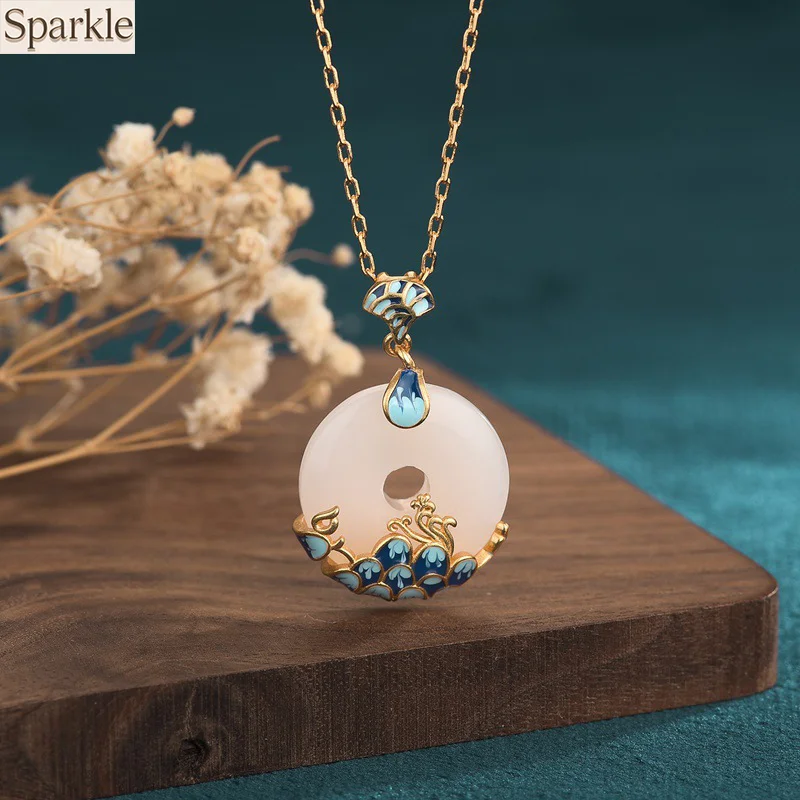 Gold Plated Hetian Jade Pendant Necklace Mountain&Sea Peace Buckle Design Women's Drop Necklace Traditional Oriental Style
Gold Plated Hetian Jade Pendant Necklace Mountain&Sea Peace Buckle Design Women's Drop Necklace Traditional Oriental Style