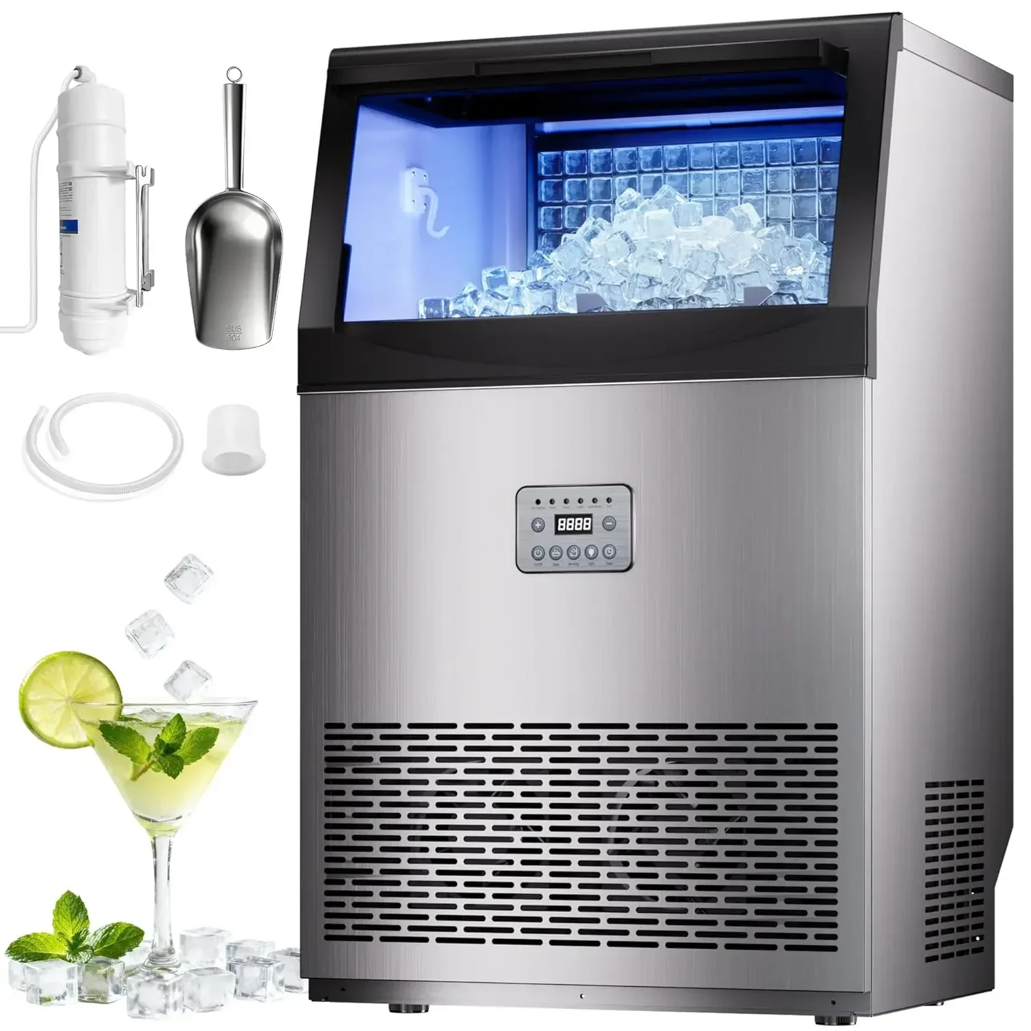 Commercial Ice Maker Machine 110lbs/24H, 33lbs Storage Ice Maker for Business, 50 Cubes in 7-14Mins, Stainless, Customized
Commercial Ice Maker Machine 110lbs/24H, 33lbs Storage Ice Maker for Business, 50 Cubes in 7-14Mins, Stainless, Customized
