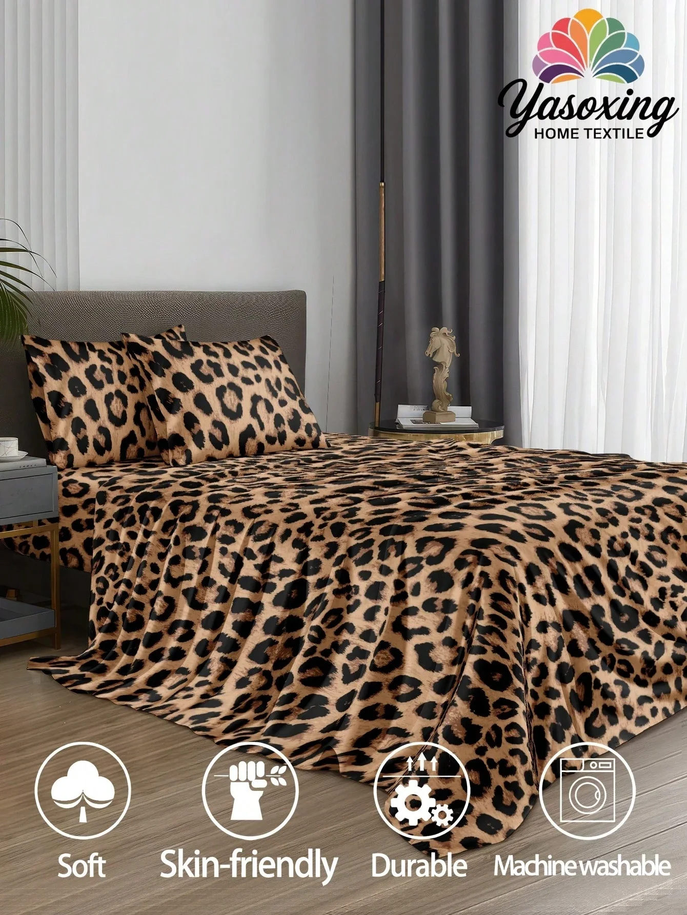 4pcs Coffee Brown Leopard Print Bedding Set Microfiber Soft Fitted Sheet Pillowcases
4pcs Coffee Brown Leopard Print Bedding Set Microfiber Soft Fitted Sheet Pillowcases
